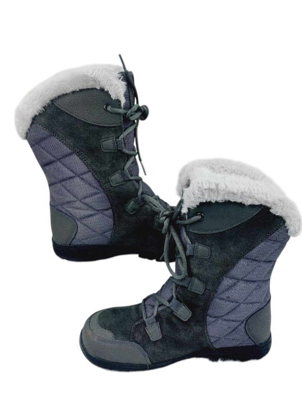 Columbia Women's Black Purple Ice Maiden II Quilted Suede Mid-Calf Snow Boots 7.